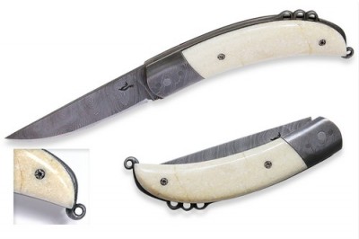 couteau lame pompe damas titane ivoire de morse