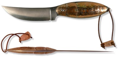 Couteau droit acier carbone (xc 75) - Manche cuivre - 23 cm